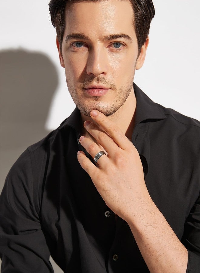 Greenpod 8mm Tungsten Carbide Ring for Men Silver Matte Finish Center Stepped Edges Wedding Band Comfort Fit Size 10 - Image 4